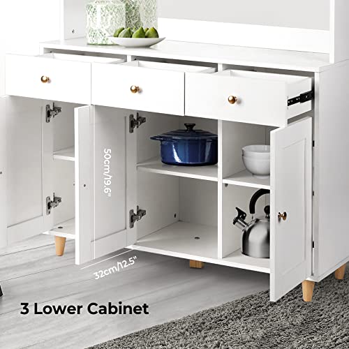 SMOOL 71" Traditional Freestanding Kitchen Pantry, Pantry Cabinet with 3 Drawers, Kitchen Cupboard with 5 Storage Cabinets, White