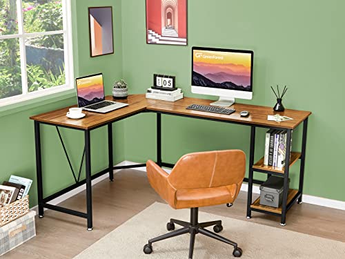 GreenForest L Shaped Computer Desk with Storage Shelves, 66 inch Modern Large Corner Gaming Desk for Home Office PC Workstation Space Saving Space, Walnut