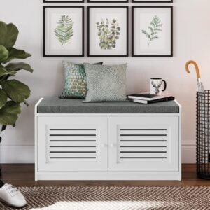 sturdis shoe storage bench white – cushion seat – adjustable shelves – soft-close hinges – for comfort & style, perfect for entryway first impression!