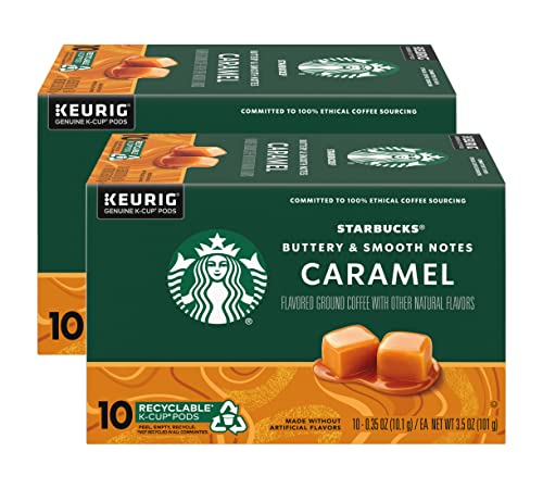 Starbucks Flavored Coffee K-Cup Pods, Caramel Flavored Coffee, Made without Artificial Flavors, Keurig Genuine K-Cup Pods, 10 CT K-Cups/Box (Pack of 2 Boxes)