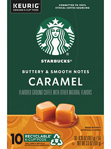 Starbucks Flavored Coffee K-Cup Pods, Caramel Flavored Coffee, Made without Artificial Flavors, Keurig Genuine K-Cup Pods, 10 CT K-Cups/Box (Pack of 2 Boxes)