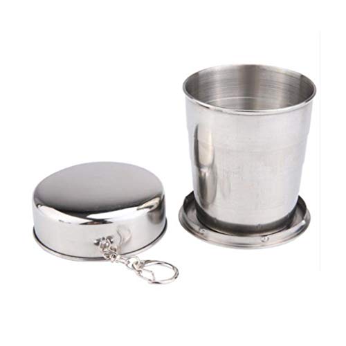 Rashinka Plastic Sets for Drinking Stainless Folding Cup Cup Steel Hiking with Keychain Portable Outdoor Traveling Camping Glass&Bottle Crate and Barrel Christmas Mugs (Silver, S)