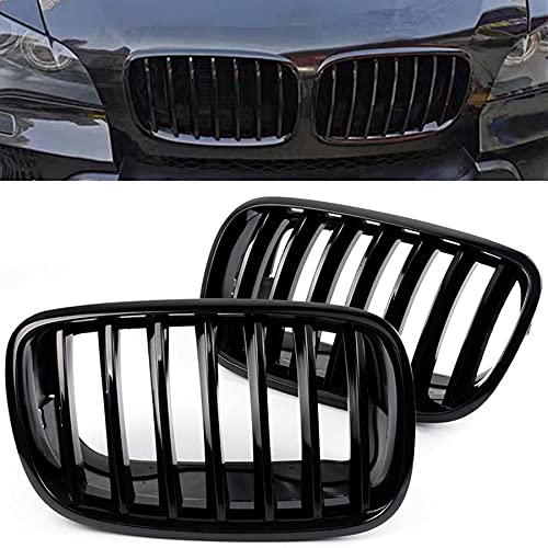 BILLDIO Front Grille For 2007-2014 BMW X5 E70 X6 E71，ABS Gloss Black Kidney Grill