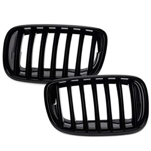 BILLDIO Front Grille For 2007-2014 BMW X5 E70 X6 E71，ABS Gloss Black Kidney Grill