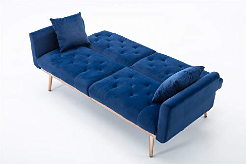 SZLIZCCC 63" Accent Sofa, Mid Century Modern Velvet Fabric Couch， Convertible Futon Sofa Bed ，Recliner Couch Accent Sofa Loveseat Sofa with Gold Metal Feet (Blue)