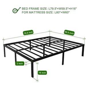 AROMUSTIME 16 Inch Metal Platform Bed Frame / 3,500 lbs Heavy Duty Steel Slat Easy Assembly Mattress Foundation/Noise Free/Box Spring Replacement, Queen