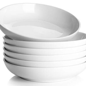 Y YHY Pasta Bowls 30oz, Large Salad Serving Bowls, White Soup Bowls, Porcelain Pasta Bowls Set of 6, Microwave Dishwasher Safe