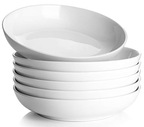 Y YHY Pasta Bowls 30oz, Large Salad Serving Bowls, White Soup Bowls, Porcelain Pasta Bowls Set of 6, Microwave Dishwasher Safe