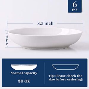 Y YHY Pasta Bowls 30oz, Large Salad Serving Bowls, White Soup Bowls, Porcelain Pasta Bowls Set of 6, Microwave Dishwasher Safe