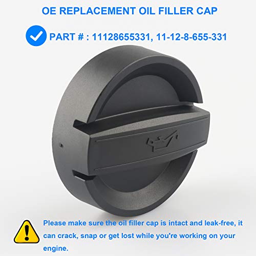 Oil Filler Cap, Replace 11128655331, 11-12-8-655-331 Compatible with BMW - 128i 135i 320i 328i 328xi 335i 528i 535i 740Li 740i M3 M5 M6 X1 X3 X5 X6 Z4 - E46 E60 E84 E92 F10 N52 N54 N55, More