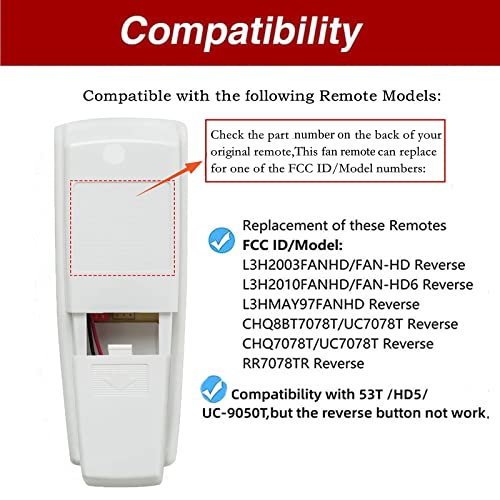 UC7078T with Reverse for Hampton Bay Ceiling Fan Remote Control with Wall Mount, Replace CHQ7078T UC7078T RR7078TR L3HMAY97FANHD L3H2003FANHD Fan-HD HD5 HD6 (Receiver not Included)