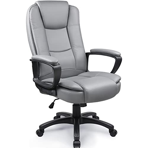 OFIKA Home Office Chair,400LBS Ergonomic Desk Chair, Adjustable Task Chair for Lumbar Back Support, Computer Chair with Rolling Swivel and Armrest, Modern Executive High Back Leather Chairs (Grey)