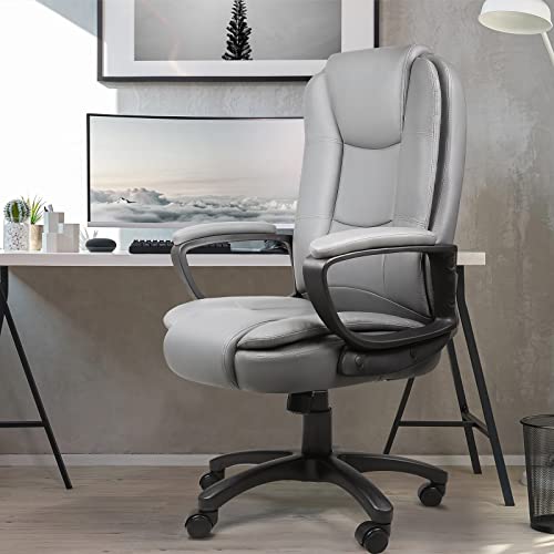 OFIKA Home Office Chair,400LBS Ergonomic Desk Chair, Adjustable Task Chair for Lumbar Back Support, Computer Chair with Rolling Swivel and Armrest, Modern Executive High Back Leather Chairs (Grey)