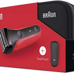 Braun Shaver Series 3 300TS | Electric Razor for Men | Toiletry Bag Gift Set | Electric Foil Shaver, Rechargeable - Red