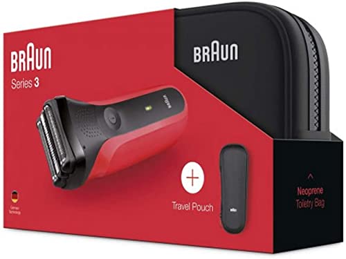 Braun Shaver Series 3 300TS | Electric Razor for Men | Toiletry Bag Gift Set | Electric Foil Shaver, Rechargeable - Red