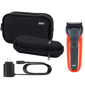 Braun Shaver Series 3 300TS | Electric Razor for Men | Toiletry Bag Gift Set | Electric Foil Shaver, Rechargeable - Red