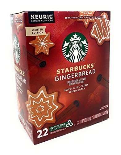 Starbucks Coffee Company Holiday Limited Edition Gingerbread Coffee K Cups Pods - 22 count - 1 box