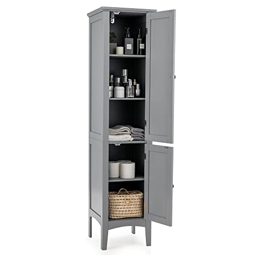 LOKO Tall Bathroom Floor Cabinet, Multifunctional Freestanding Storage Cabinet with Doors, Narrow Slim Linen Tower for Bathroom, Living Room or Kitchen, 14.5 x 14.5 x 63 inches (Grey)