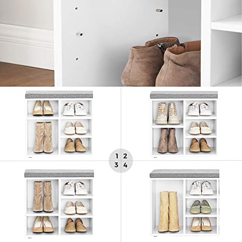 VASAGLE Shoe Bench, Storage Bench, Shoe Rack Bench, Shoe Shelf, Storage Cabinet, 10 Compartments, with Cushion, for Entryway, 11.8 x 40.9 x 18.9 Inches, White and Gray ULHS10WT