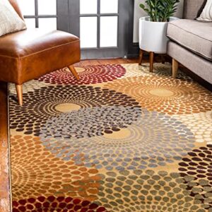 Unique Loom Barista Collection Modern, Abstract, Geometric, Circles, Urban, Rustic, Warm Colors Area Rug, 9 ft x 12 ft, Beige/Burgundy