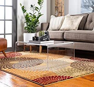 Unique Loom Barista Collection Modern, Abstract, Geometric, Circles, Urban, Rustic, Warm Colors Area Rug, 9 ft x 12 ft, Beige/Burgundy