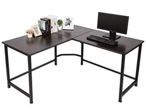 topsky l-shaped desk corner computer desk 55″ x 55″ with 24″ deep workstation bevel edge design (walnut+black leg)