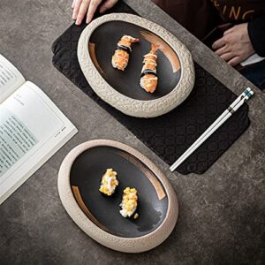 KOWMcp Dinner Plates Stoneware Dinner Plate Cuisine Sashimi Sushi Plate Shop Stone Grain Bowl Ingot Shaped Ceramic Tableware