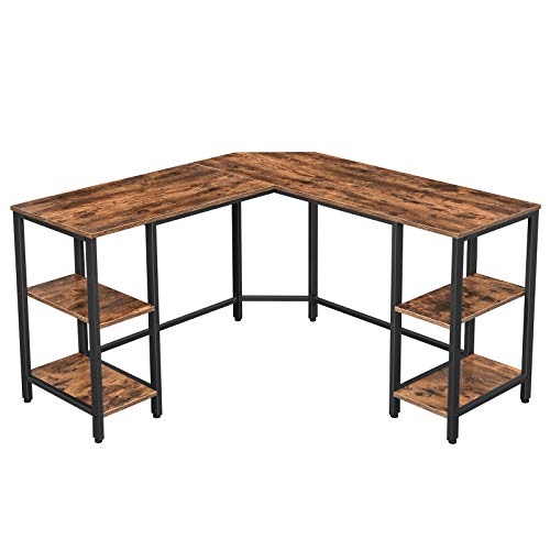 VASAGLE L-Shaped Computer Desk, Corner Desk with Storage for Home Office, 4 Shelves Writing Study Workstation, Industrial Style PC Laptop, Spacious Table Top, Rustic Brown and Black ULWD76X