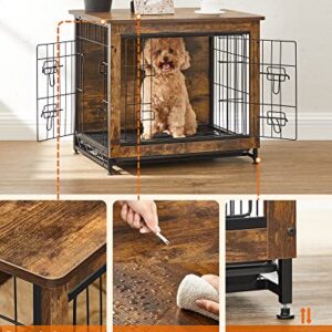 FEANDREA Dog Crate Furniture, Side End Table, Modern Kennel for Dogs Indoor up to 30 lb, Heavy-Duty Dog Cage with Multi-Purpose Removable Tray, Double-Door Dog House, Rustic Brown UPFC001X01