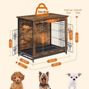 FEANDREA Dog Crate Furniture, Side End Table, Modern Kennel for Dogs Indoor up to 30 lb, Heavy-Duty Dog Cage with Multi-Purpose Removable Tray, Double-Door Dog House, Rustic Brown UPFC001X01