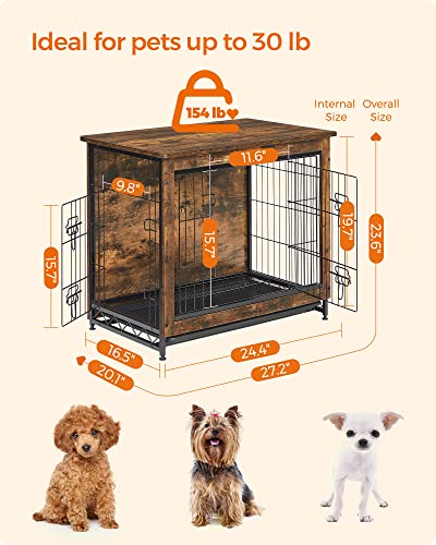 FEANDREA Dog Crate Furniture, Side End Table, Modern Kennel for Dogs Indoor up to 30 lb, Heavy-Duty Dog Cage with Multi-Purpose Removable Tray, Double-Door Dog House, Rustic Brown UPFC001X01