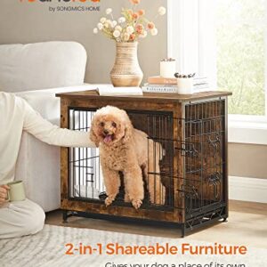 FEANDREA Dog Crate Furniture, Side End Table, Modern Kennel for Dogs Indoor up to 30 lb, Heavy-Duty Dog Cage with Multi-Purpose Removable Tray, Double-Door Dog House, Rustic Brown UPFC001X01