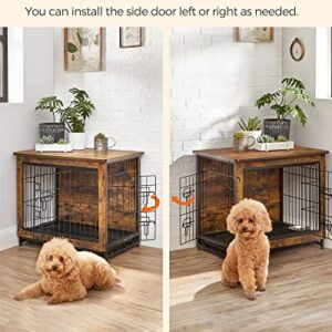 FEANDREA Dog Crate Furniture, Side End Table, Modern Kennel for Dogs Indoor up to 30 lb, Heavy-Duty Dog Cage with Multi-Purpose Removable Tray, Double-Door Dog House, Rustic Brown UPFC001X01