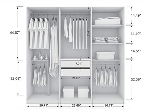 Manhattan Comfort Gramercy Contemporary Modern Freestanding Wardrobe Armoire Closet, 82.48", White