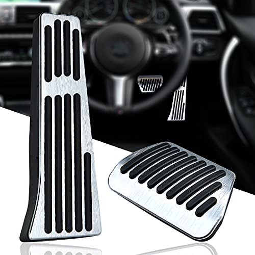 KVR Compatible with BMW Pedal Cover, No Drilling Aluminum Pedal Pads for BMW 1 2 3 4 Series X1 X3 X5 X6 Accelerator Gas Brake Pedals,2 PCS (A-Sliver)