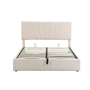 CITYLIGHT Upholstered Queen Platform Bed Frame with Storage, Queen Size Bed with Gas Lift Up Storage, Wooden Queen Storage Bed with Tufted Headboard and Hydraulic Storage System,Beige