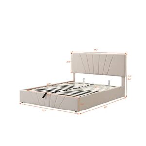 CITYLIGHT Upholstered Queen Platform Bed Frame with Storage, Queen Size Bed with Gas Lift Up Storage, Wooden Queen Storage Bed with Tufted Headboard and Hydraulic Storage System,Beige