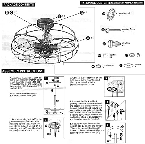 jose2015 Vintage Semi Flush Mount Ceiling Light Industrial Cage Ceiling Light Fixture Black 5-Light E26 Farmhouse Lighting for Kitchen Dinning Room Living Room, UL Listed (No Bulbs)