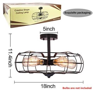 jose2015 Vintage Semi Flush Mount Ceiling Light Industrial Cage Ceiling Light Fixture Black 5-Light E26 Farmhouse Lighting for Kitchen Dinning Room Living Room, UL Listed (No Bulbs)