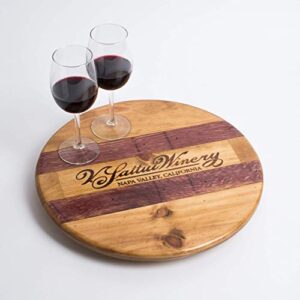 v. sattui wine crate lazy susan with wine barrel inlay by alpine wine design, golden oak finish