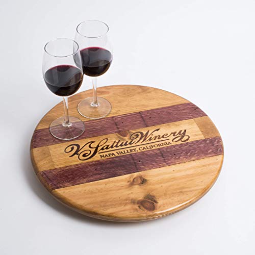 V. Sattui Wine Crate Lazy Susan with Wine Barrel Inlay by Alpine Wine Design, Golden Oak Finish