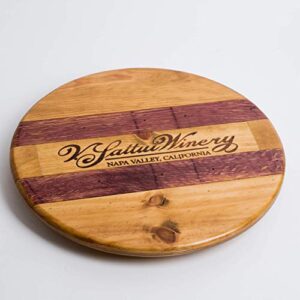 V. Sattui Wine Crate Lazy Susan with Wine Barrel Inlay by Alpine Wine Design, Golden Oak Finish