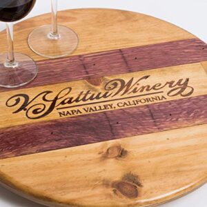 V. Sattui Wine Crate Lazy Susan with Wine Barrel Inlay by Alpine Wine Design, Golden Oak Finish