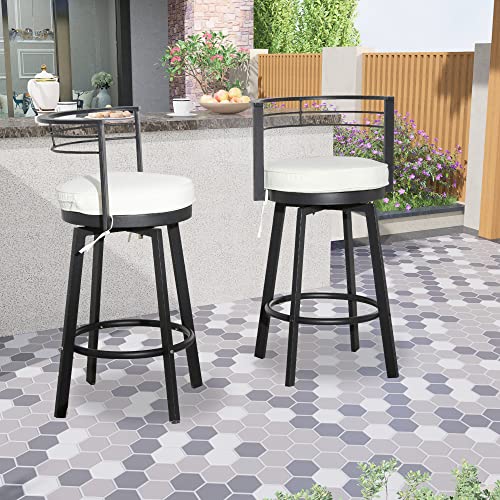 PatioFestival Patio Swivel Bar Stools Set of 2,Outdoor High Bistro Stools&Bar Chairs with Curved Backrese,Morden Cushioned All-Weather Bar Dining Chair Patio Furniture for Deck Lawn Garden