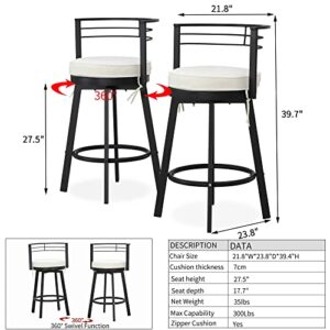 PatioFestival Patio Swivel Bar Stools Set of 2,Outdoor High Bistro Stools&Bar Chairs with Curved Backrese,Morden Cushioned All-Weather Bar Dining Chair Patio Furniture for Deck Lawn Garden