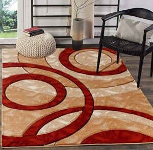 glory rugs area rug modern 8×10 dark red circles geometry soft hand carved contemporary floor carpet fluffy texture for indoor living dining room and bedroom area