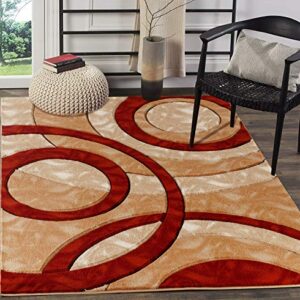 GLORY RUGS Area Rug Modern 8x10 Dark red Circles Geometry Soft Hand Carved Contemporary Floor Carpet Fluffy Texture for Indoor Living Dining Room and Bedroom Area