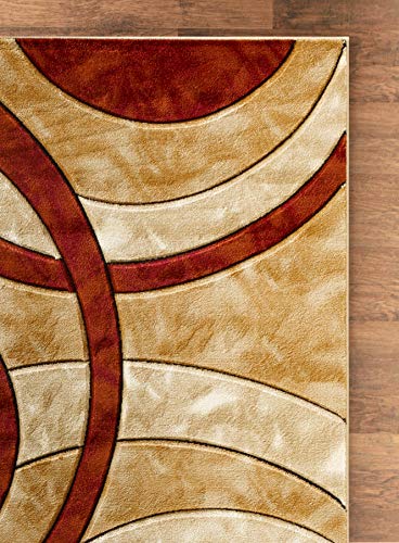 GLORY RUGS Area Rug Modern 8x10 Dark red Circles Geometry Soft Hand Carved Contemporary Floor Carpet Fluffy Texture for Indoor Living Dining Room and Bedroom Area