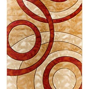 GLORY RUGS Area Rug Modern 8x10 Dark red Circles Geometry Soft Hand Carved Contemporary Floor Carpet Fluffy Texture for Indoor Living Dining Room and Bedroom Area