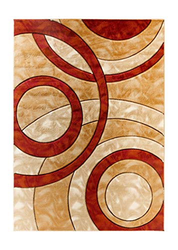 GLORY RUGS Area Rug Modern 8x10 Dark red Circles Geometry Soft Hand Carved Contemporary Floor Carpet Fluffy Texture for Indoor Living Dining Room and Bedroom Area